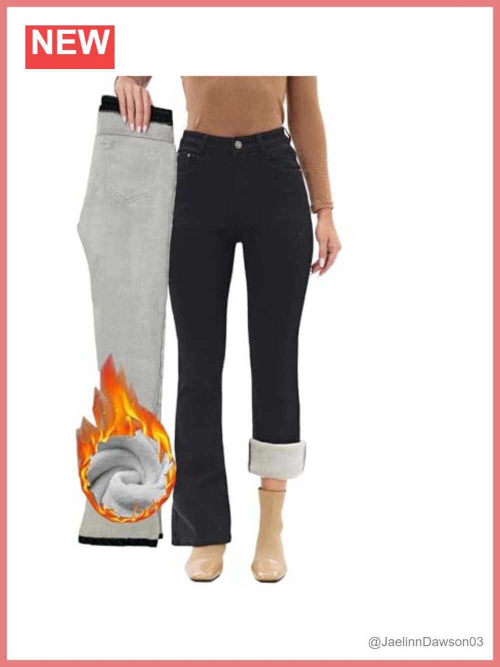 Fleece Lined Flared Bootcut Thermal Jeans High Rise Stretch Denim Winter Pants